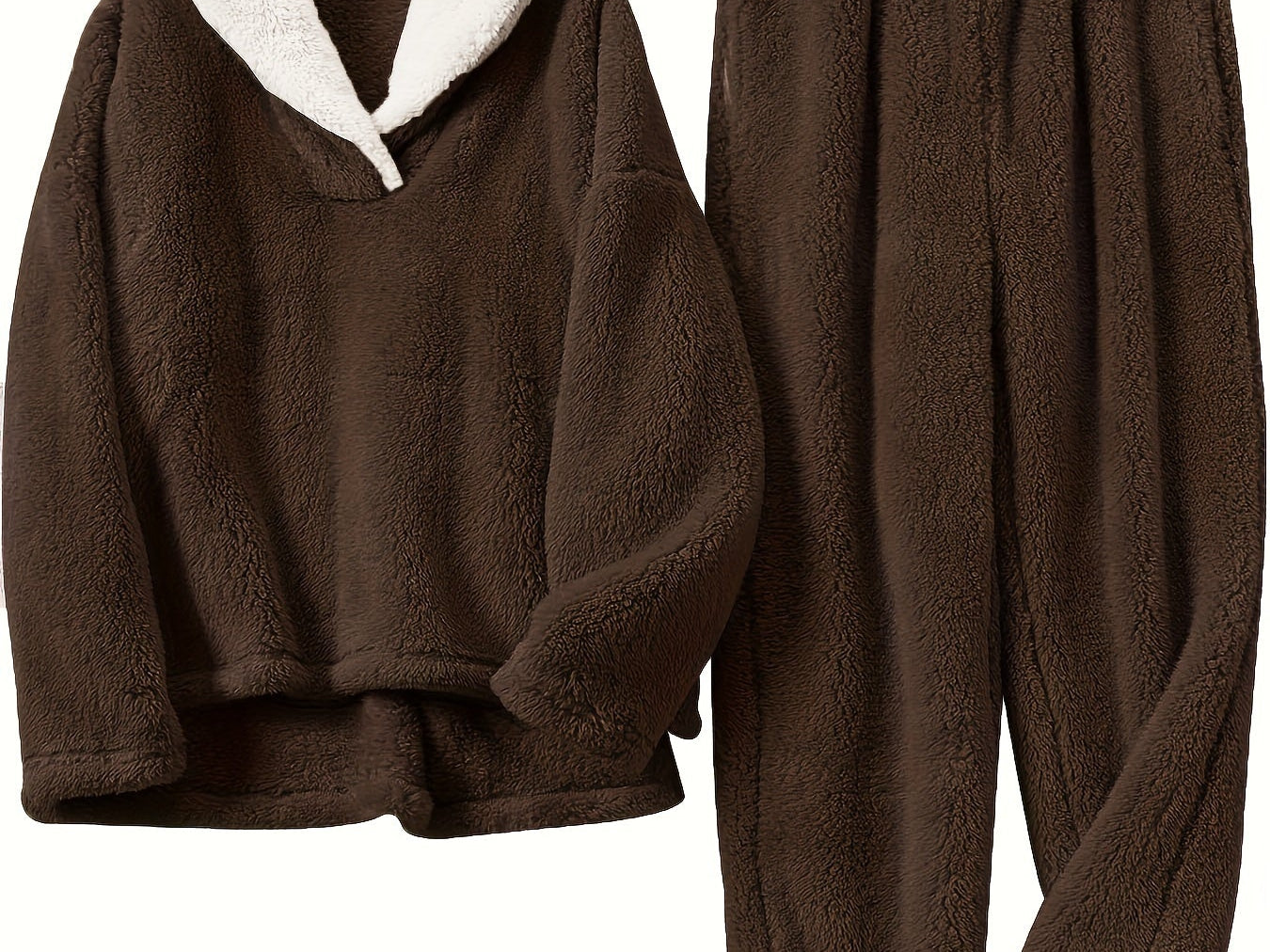 Aoife - Women's Teddy Fleece Half-Zip Lounge Set - Brown