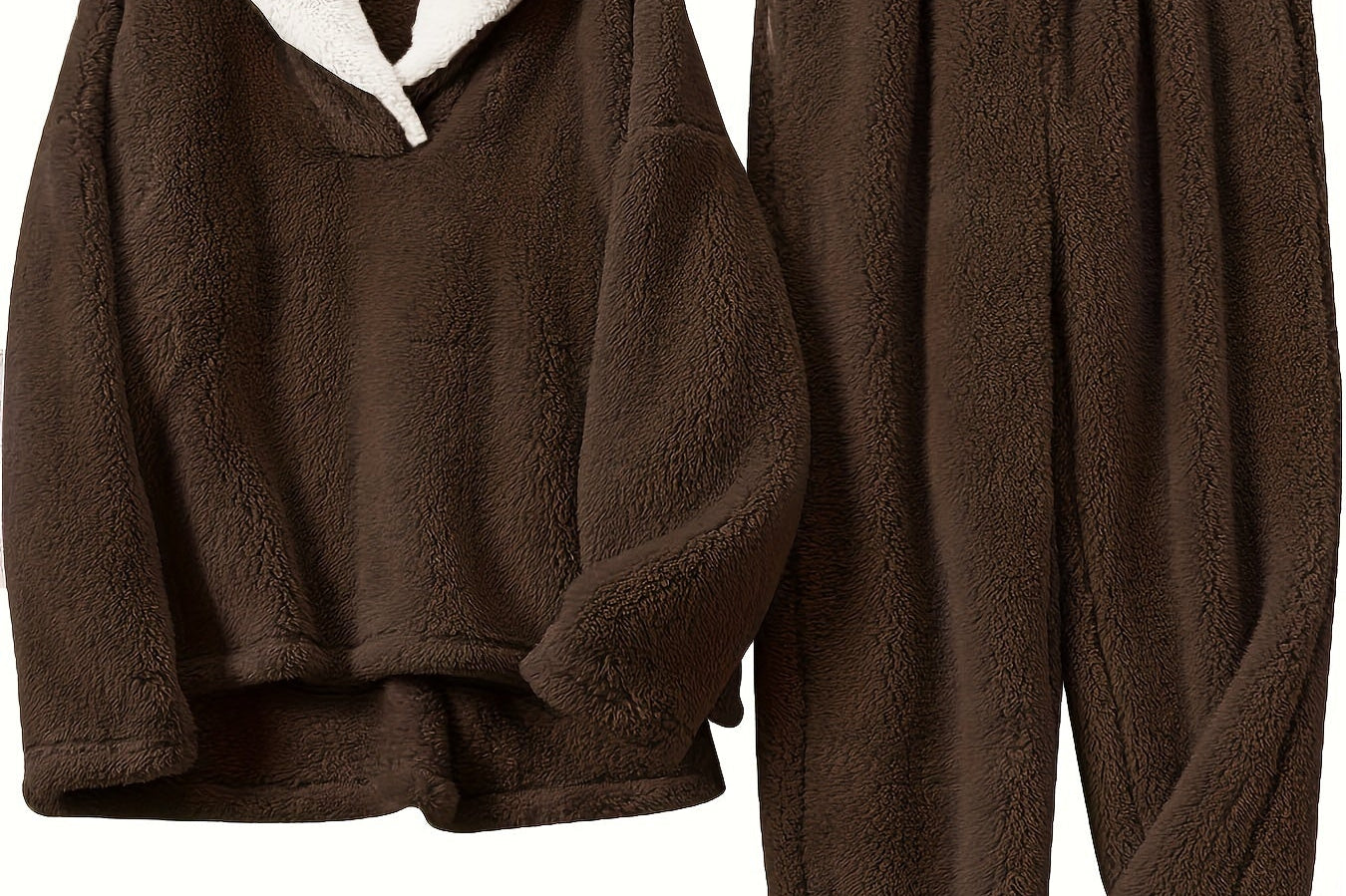 Aoife - Women's Teddy Fleece Half-Zip Lounge Set - Brown