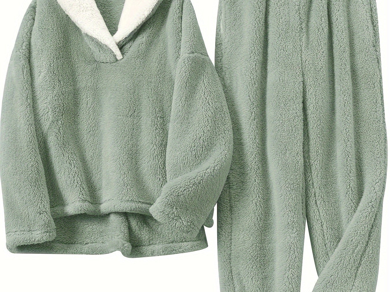 Aoife - Women's Teddy Fleece Half-Zip Lounge Set - Green