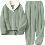 Aoife - Women's Teddy Fleece Half-Zip Lounge Set - Green