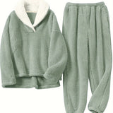 Aoife - Women's Teddy Fleece Half-Zip Lounge Set - Green