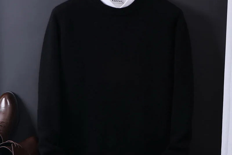 Ashton - Men's Cashmere-Blend Crew Neck Sweater with Classic Fit - Black