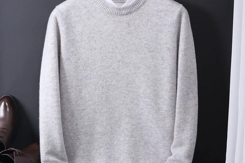 Ashton - Men's Cashmere-Blend Crew Neck Sweater with Classic Fit - Gray
