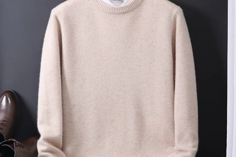Ashton - Men's Cashmere-Blend Crew Neck Sweater with Classic Fit - Beige