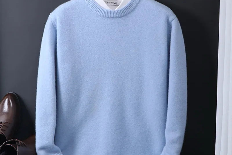 Ashton - Men's Cashmere-Blend Crew Neck Sweater with Classic Fit - Light Blue