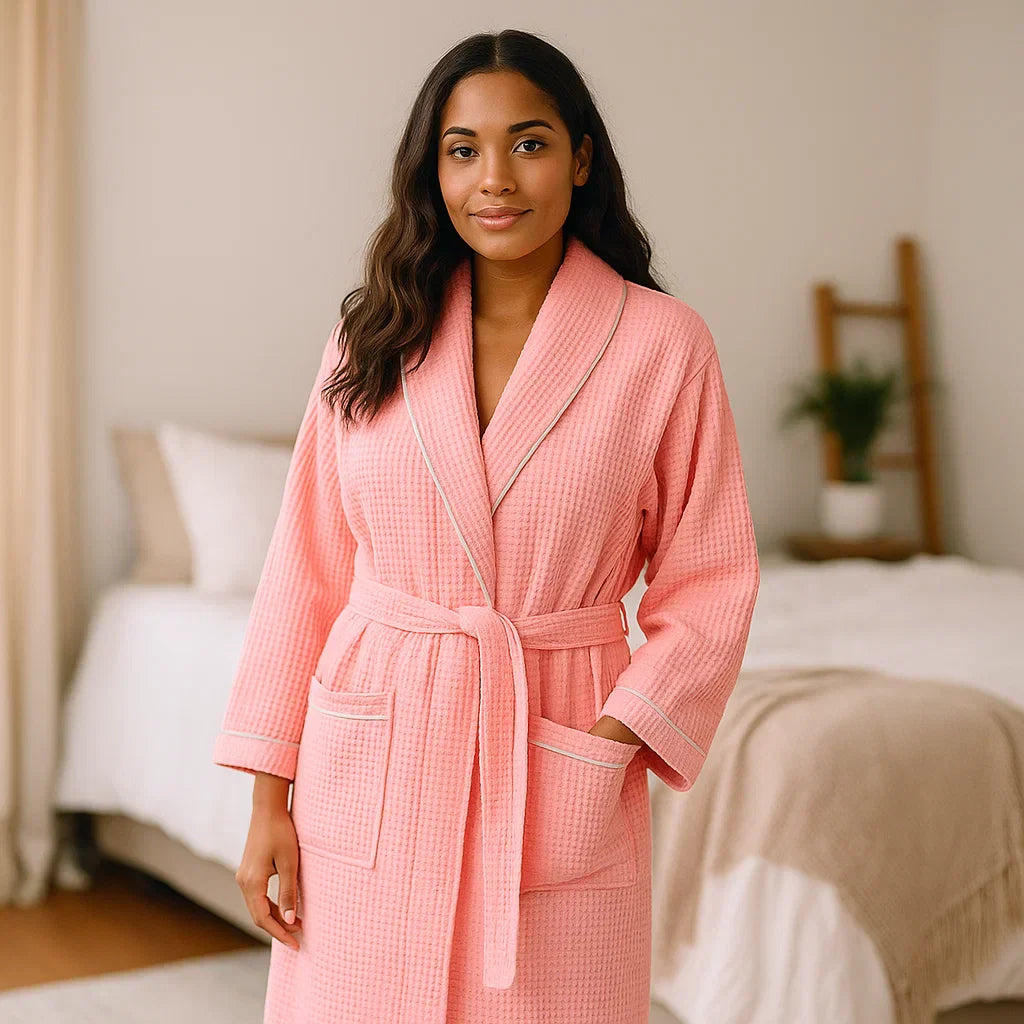 Pink waffle cotton robe