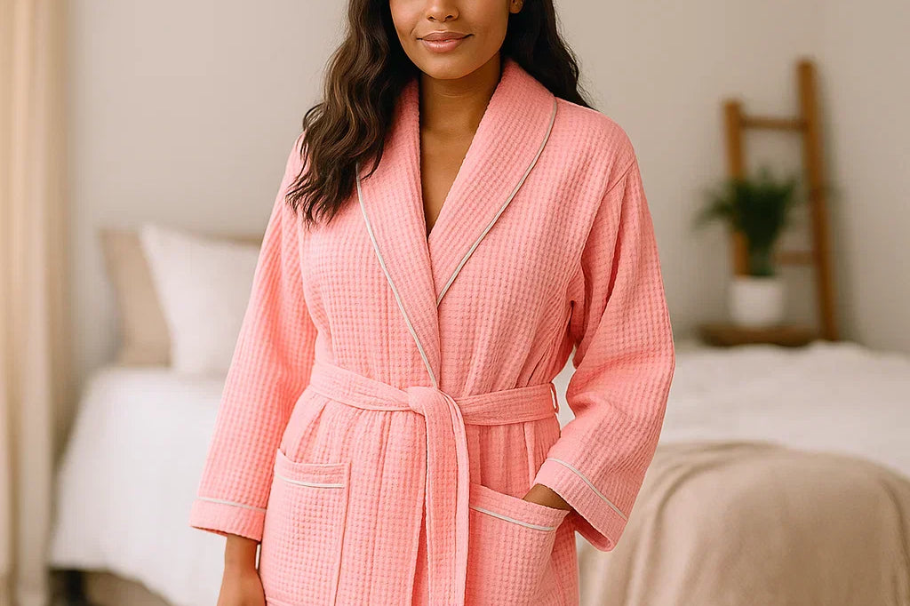 Pink waffle cotton robe