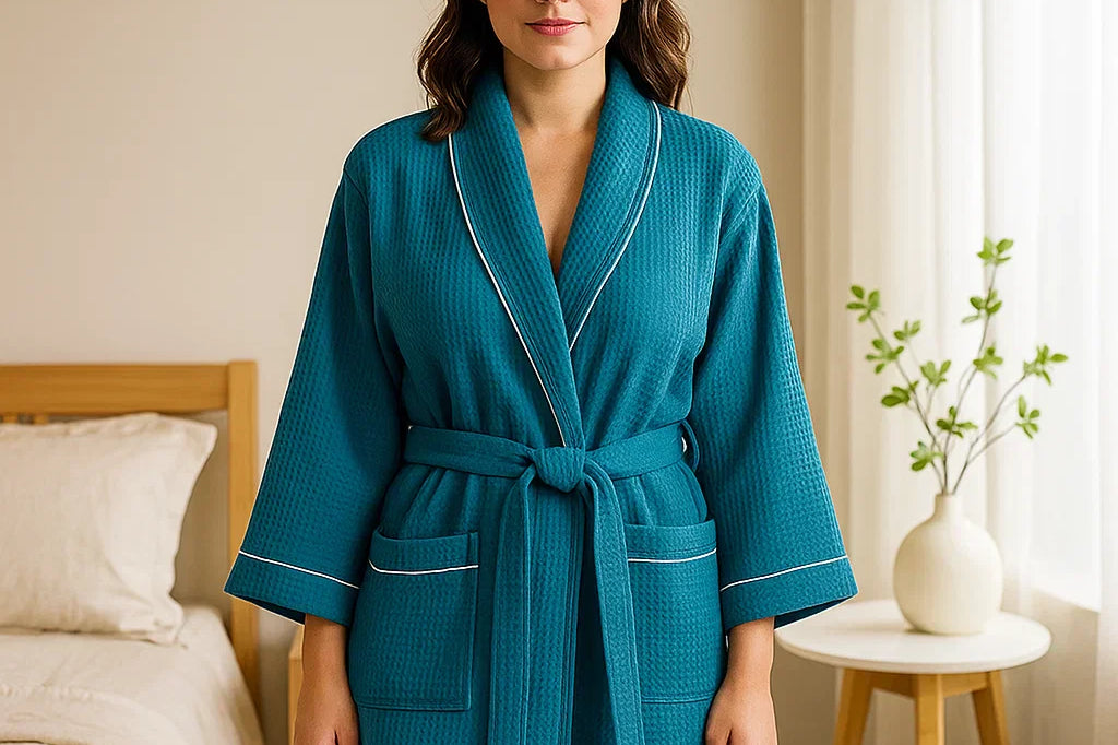 Turquoise waffle cotton robe