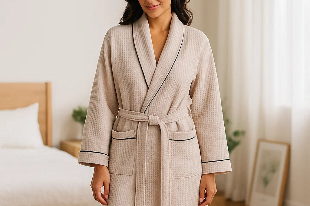 Khaki waffle cotton robe