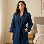 Navy blue waffle cotton robe