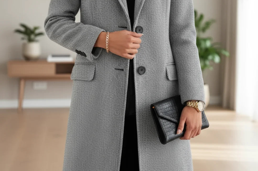 Asta - Women's Long Tailored Wool Coat - Grey
