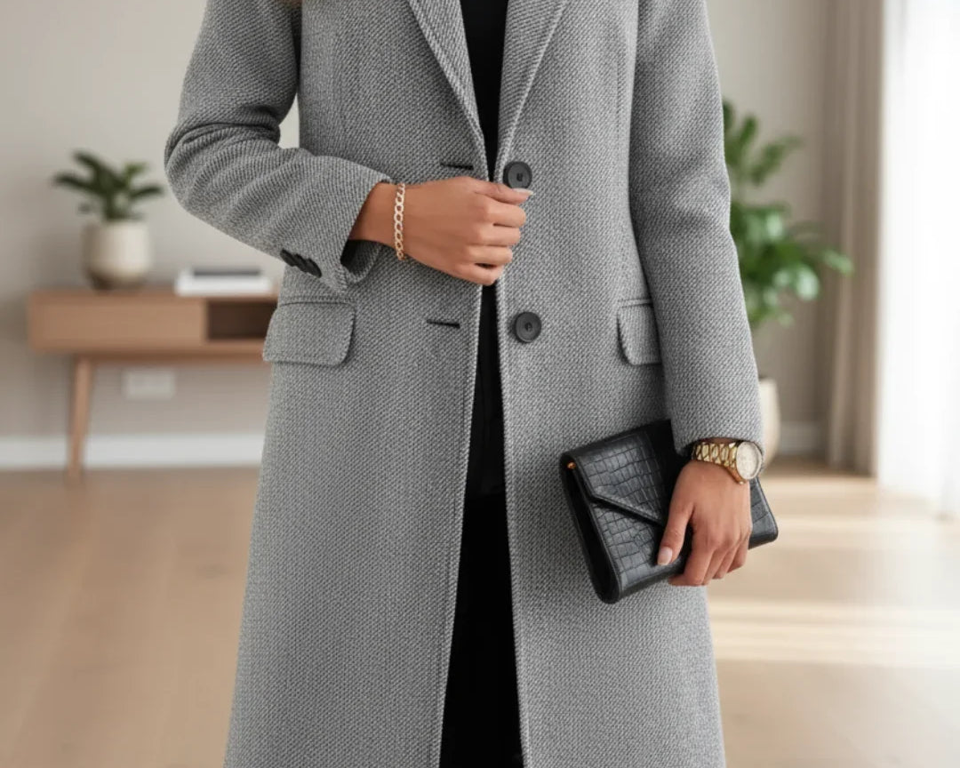 Asta - Women's Long Tailored Wool Coat - Grey