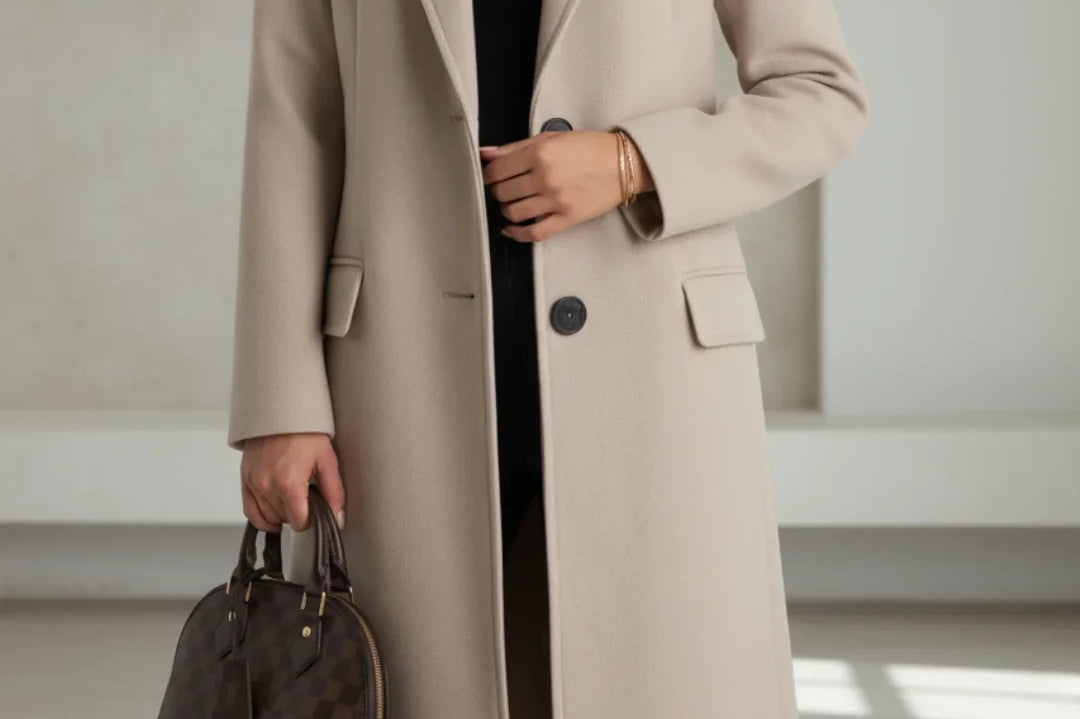 Asta - Women's Long Tailored Wool Coat - Beige
