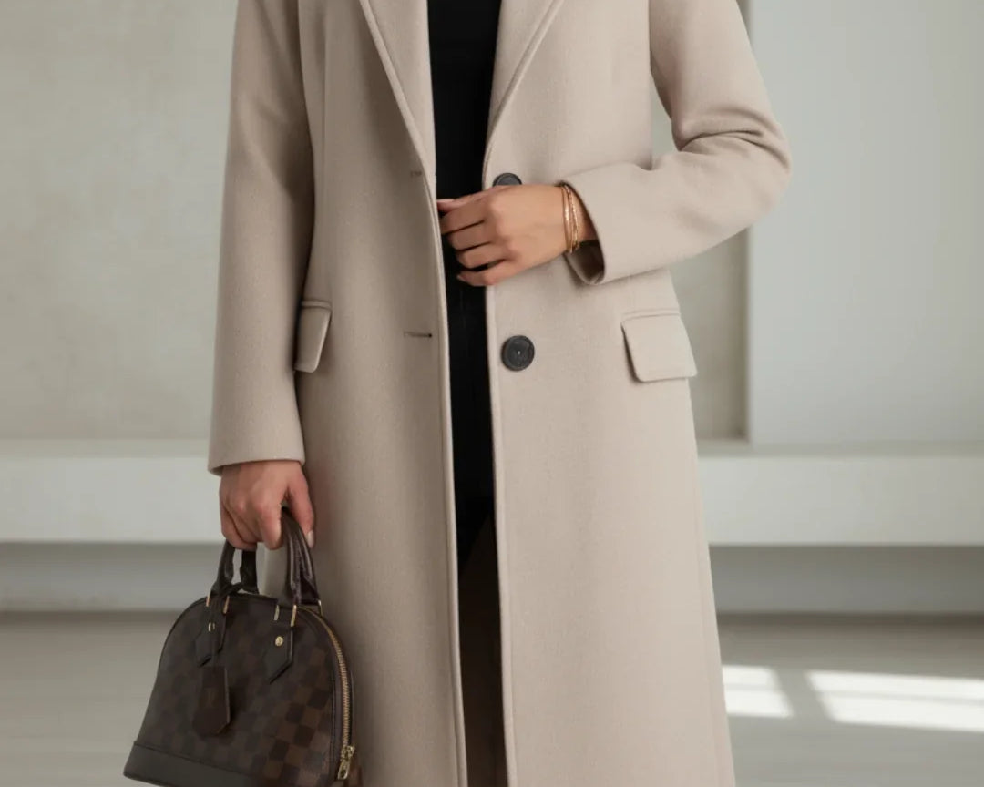 Asta - Women's Long Tailored Wool Coat - Beige