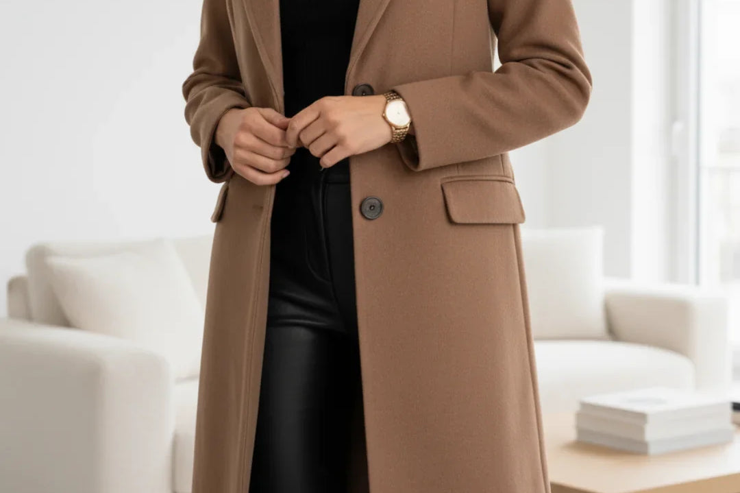 Asta - Women's Long Tailored Wool Coat - Brown