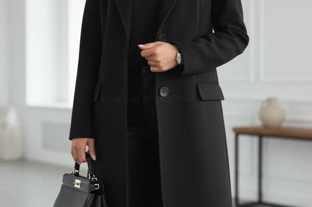 Asta - Women's Long Tailored Wool Coat - Black