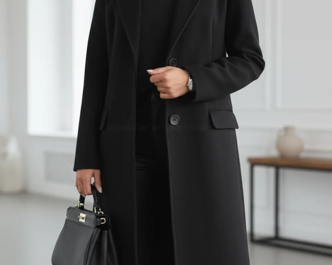 Asta - Women's Long Tailored Wool Coat - Black