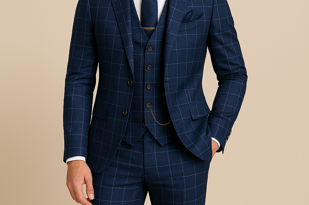 Austin - Men's Windowpane Check Three-Piece Suit Set