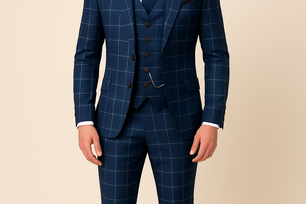 Austin - Men's Windowpane Check Three-Piece Suit Set