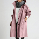 Averie - Women's Packable Hooded Rain Coat with Button Front - Pink