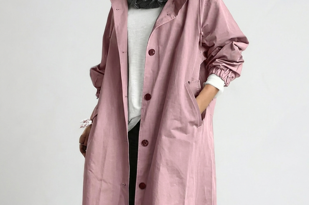 Averie - Women's Packable Hooded Rain Coat with Button Front - Pink
