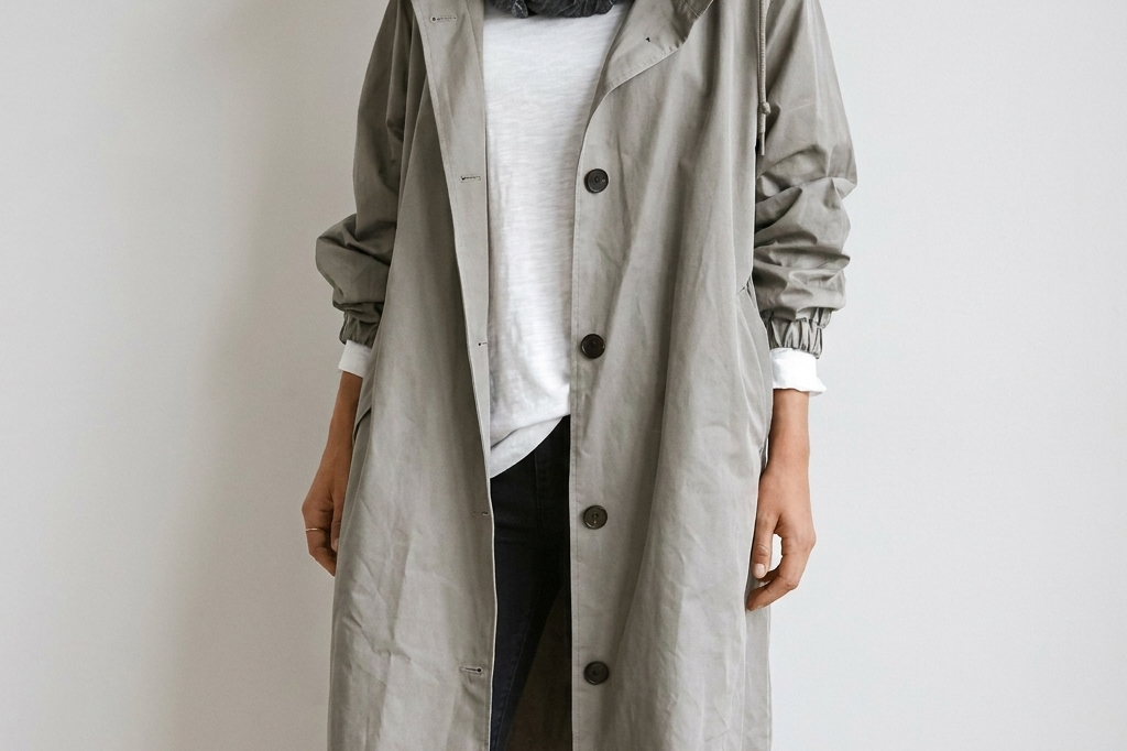Averie - Women's Packable Hooded Rain Coat with Button Front - Gray
