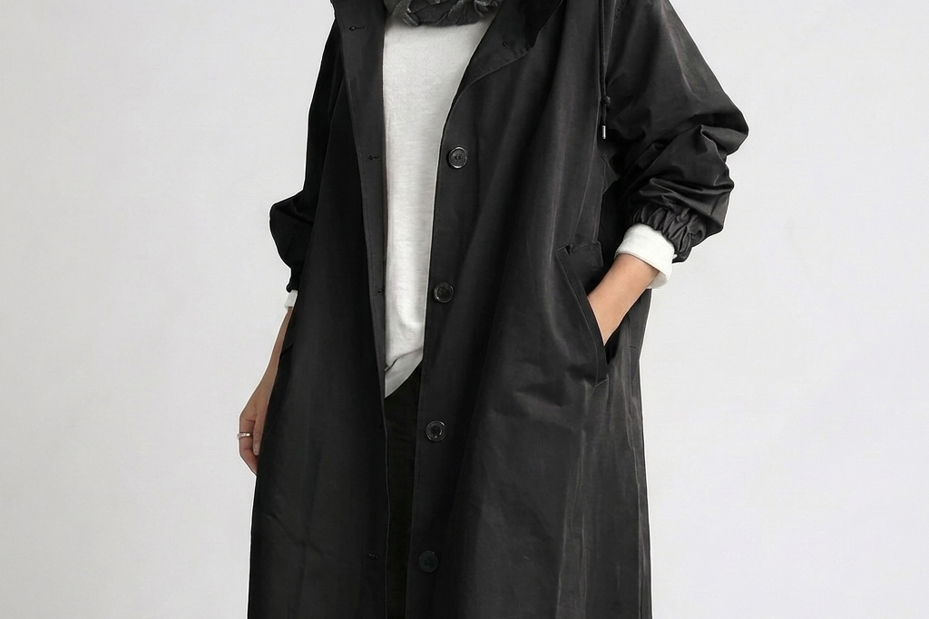 Averie - Women's Packable Hooded Rain Coat with Button Front - Black