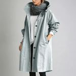 Averie - Women's Packable Hooded Rain Coat with Button Front - Blue