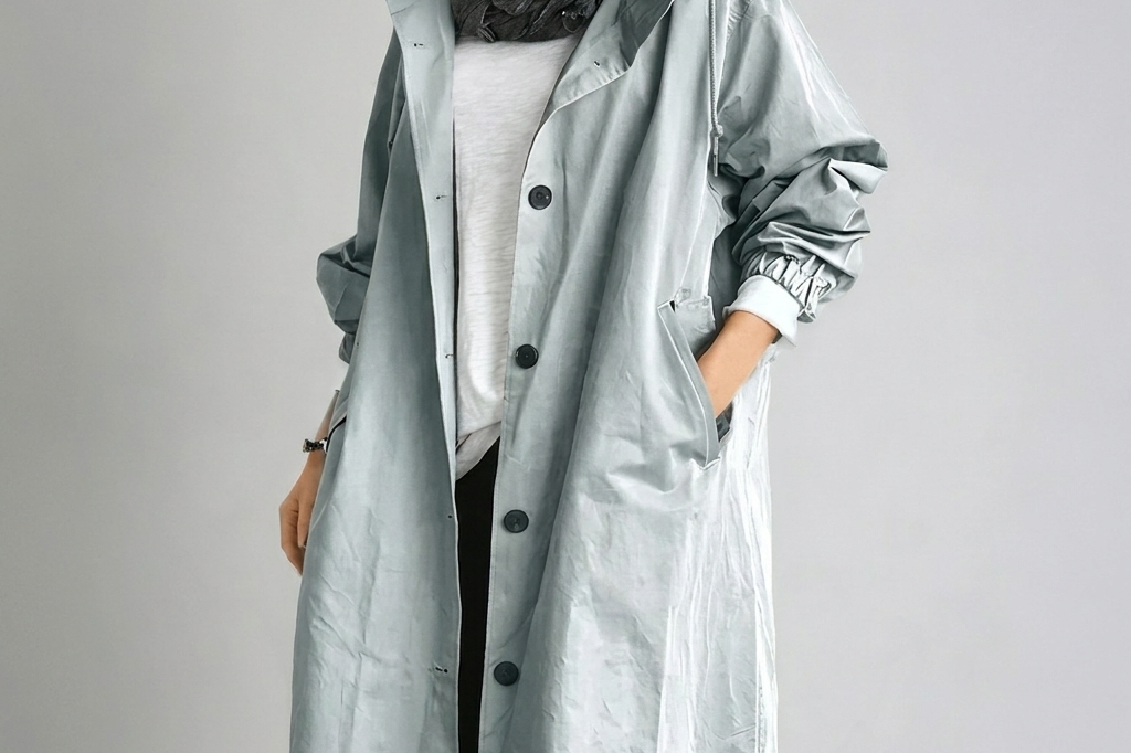 Averie - Women's Packable Hooded Rain Coat with Button Front - Blue