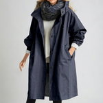 Averie - Women's Packable Hooded Rain Coat with Button Front - Navy