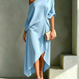 Light blue asymmetric midi dress