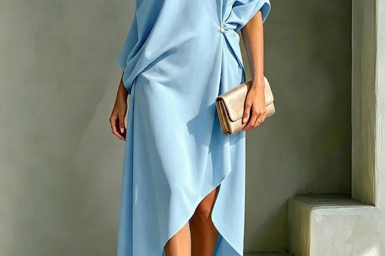Light blue asymmetric midi dress