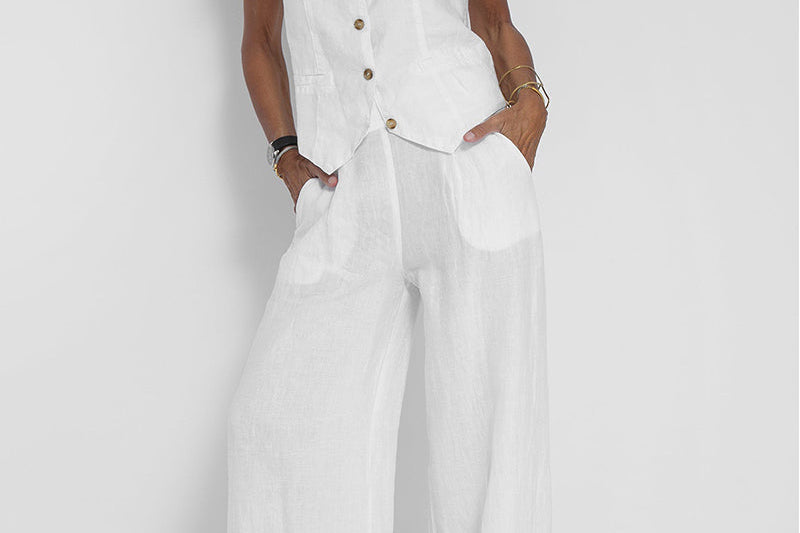 Women's Sleeveless Vest & Wide-Leg Pants Set | Tailored Two-Piece Suit