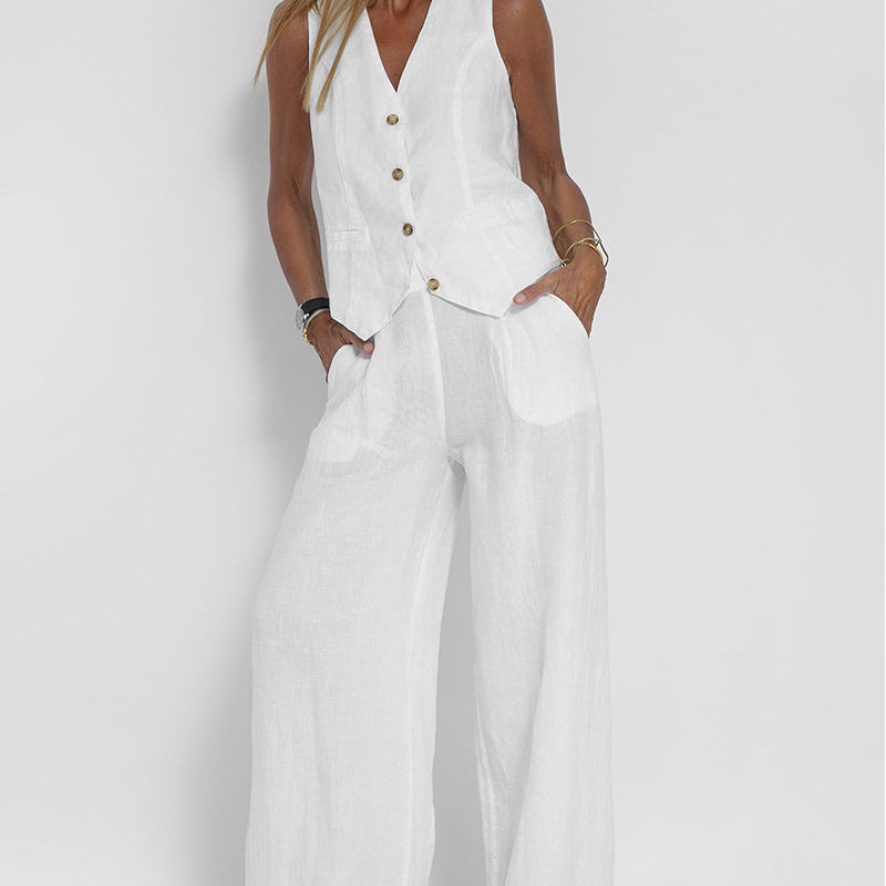 Women's Sleeveless Vest & Wide-Leg Pants Set | Tailored Two-Piece Suit