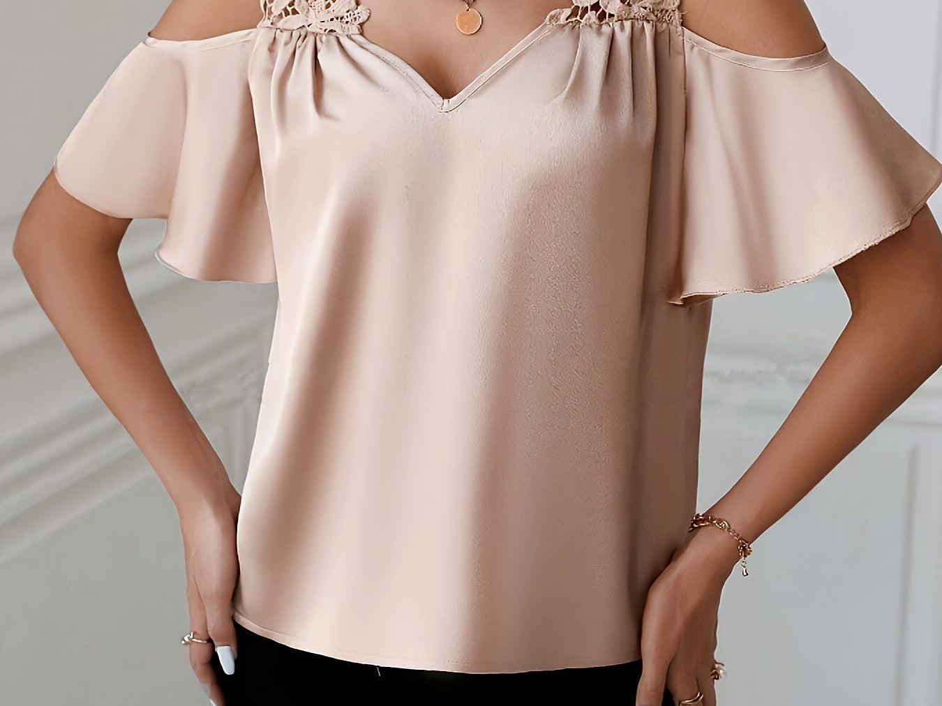 Off-Shoulder Lace-Trim Top styled
