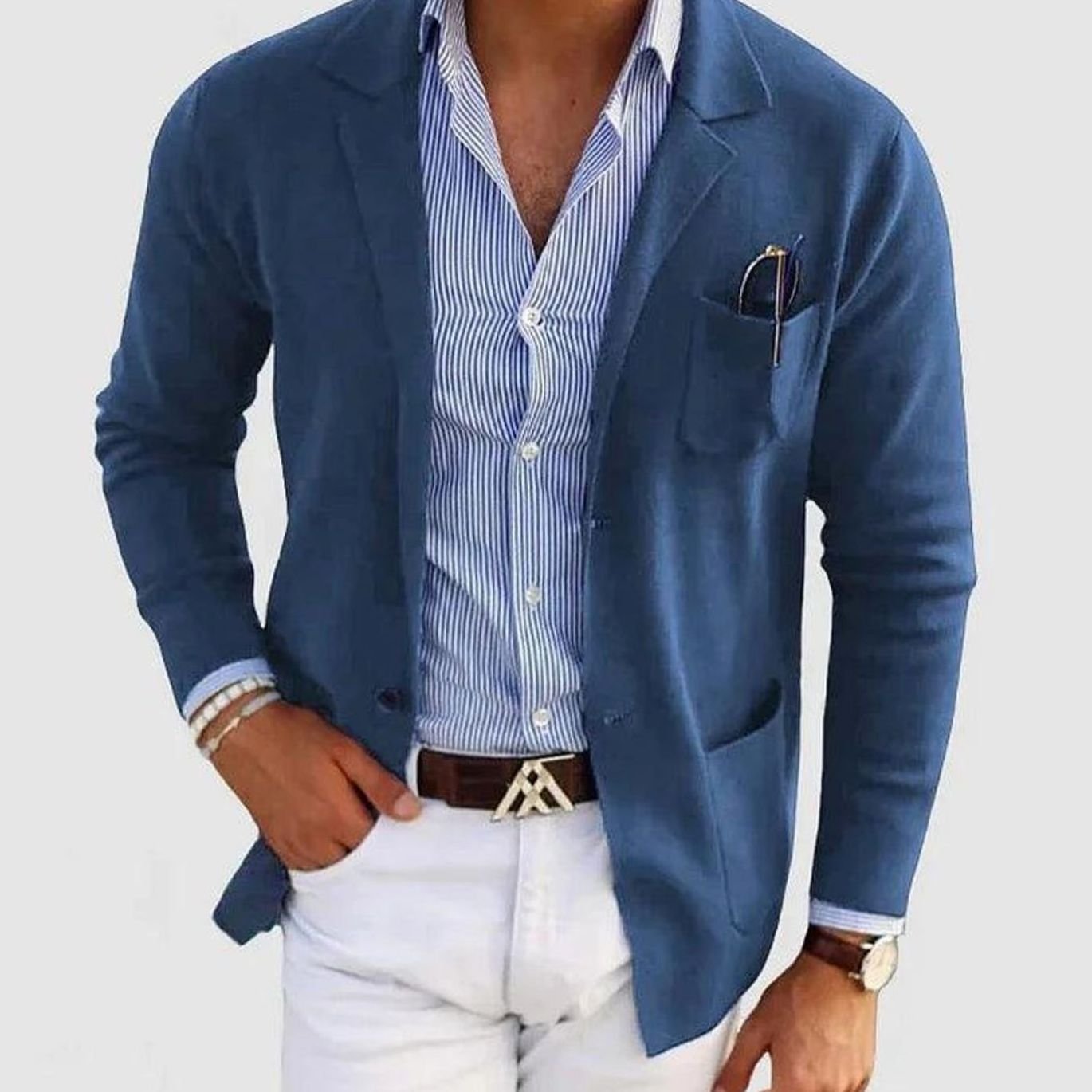 Barnaby - Men's Slim Fit Notch Lapel Blazer - Blue