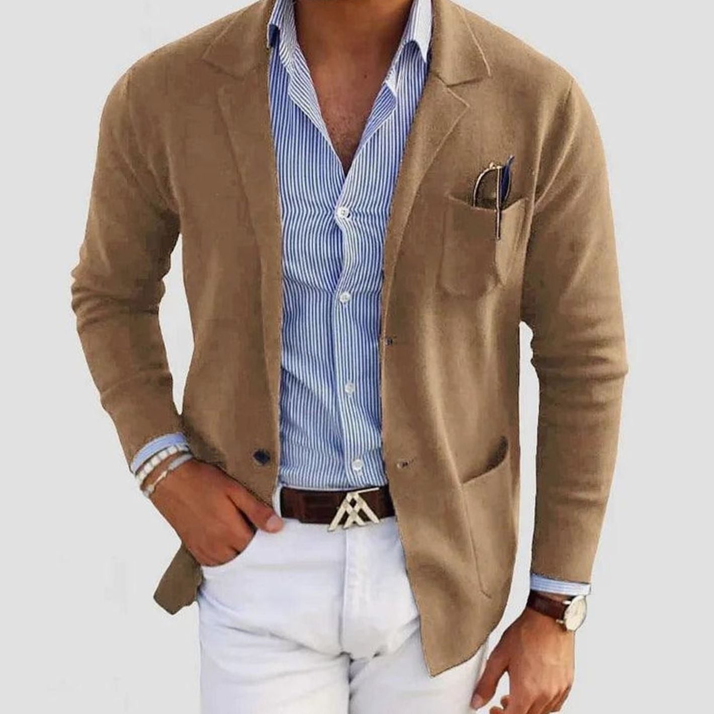 Barnaby - Men's Slim Fit Notch Lapel Blazer - Beige