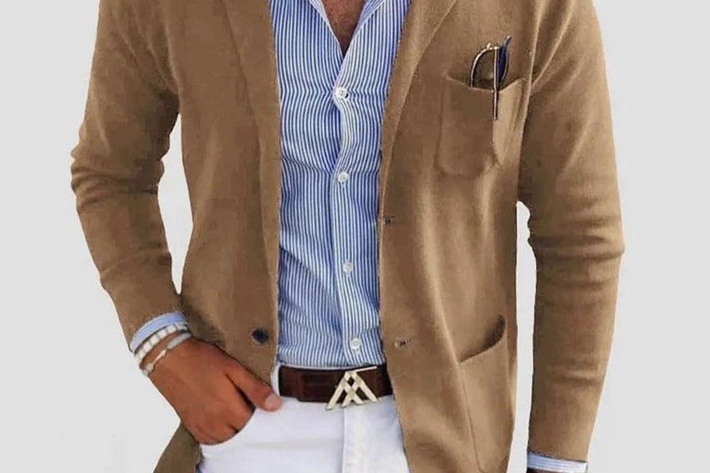 Barnaby - Men's Slim Fit Notch Lapel Blazer - Beige