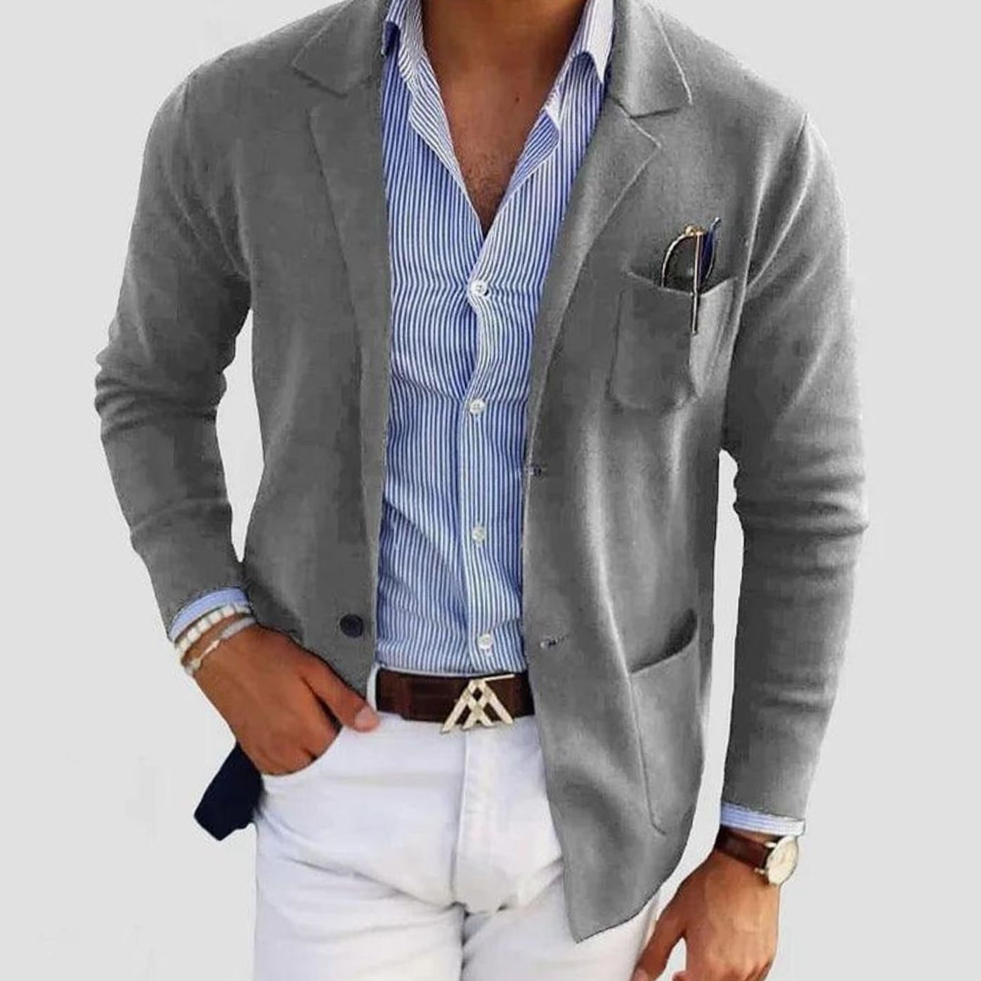 Barnaby - Men's Slim Fit Notch Lapel Blazer - Gray