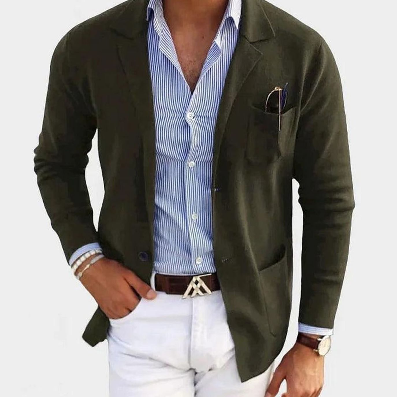 Barnaby - Men's Slim Fit Notch Lapel Blazer - Dark Green