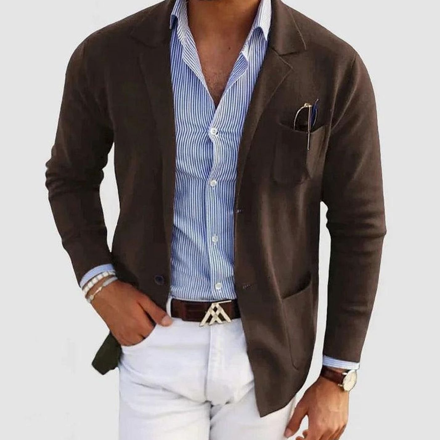 Barnaby - Men's Slim Fit Notch Lapel Blazer - Brown