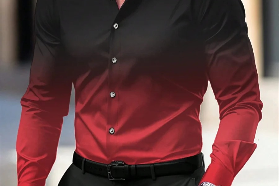 Barry - Men's Long Sleeve Ombre Shirt with Classic Collar - Red