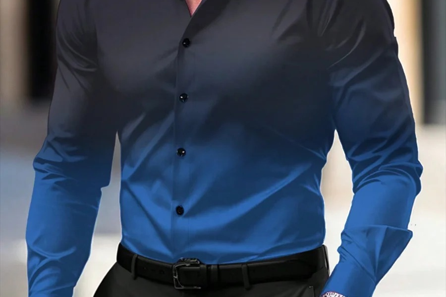 Barry - Men's Long Sleeve Ombre Shirt with Classic Collar - Blue
