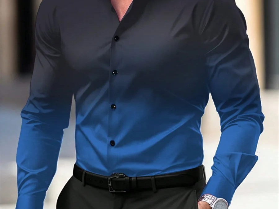 Barry - Men's Long Sleeve Ombre Shirt with Classic Collar - Blue