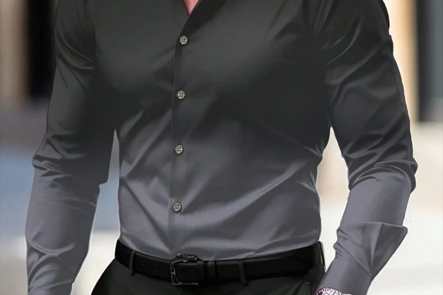 Barry - Men's Long Sleeve Ombre Shirt with Classic Collar - Gray