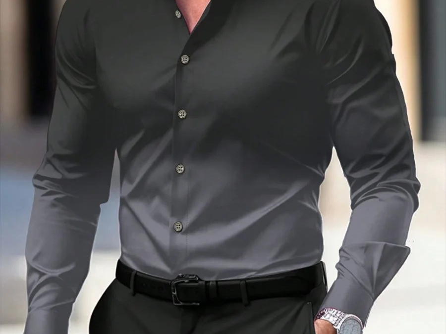Barry - Men's Long Sleeve Ombre Shirt with Classic Collar - Gray
