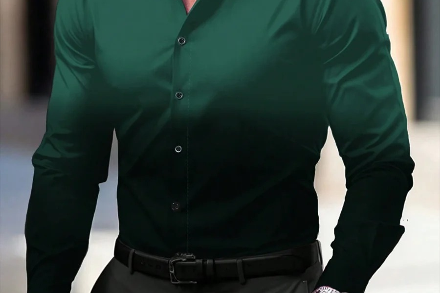 Barry - Men's Long Sleeve Ombre Shirt with Classic Collar - Green