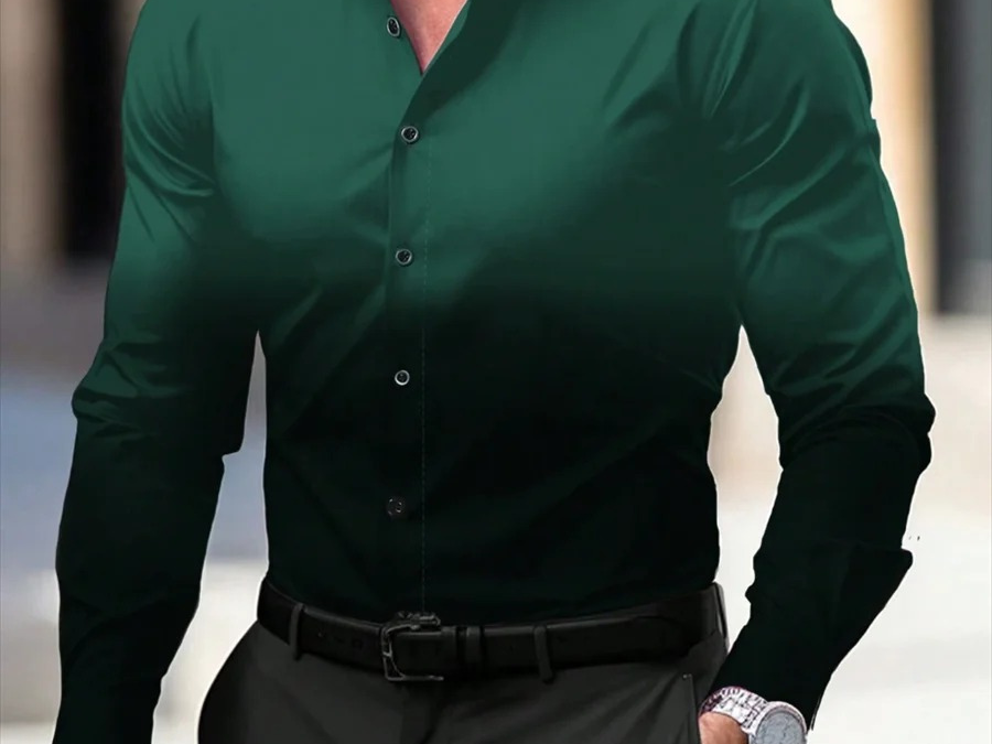Barry - Men's Long Sleeve Ombre Shirt with Classic Collar - Green