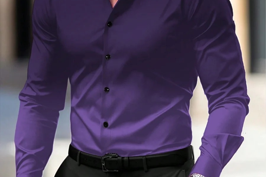 Barry - Men's Long Sleeve Ombre Shirt with Classic Collar - Purple