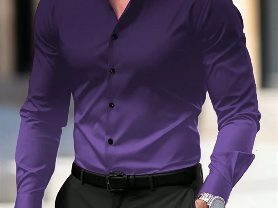 Barry - Men's Long Sleeve Ombre Shirt with Classic Collar - Purple